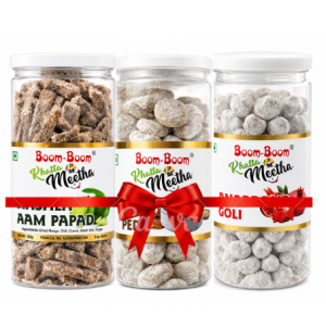 Boom Boom Khatta Meetha Combo Pack of 3 | Aam Papad, Aam Pachak & Anardana Digestive Candy Jars | Sweet & Tangy Indian Treats