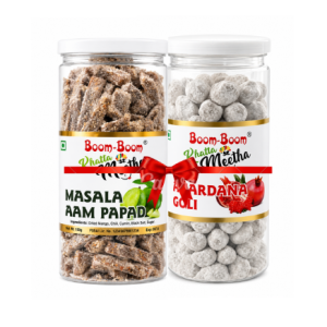 Boom Boom Khatta Meetha Combo Pack of 2 | Masala Aam Papad & Anardana Goli | Sweet, Tangy & Chatpata Indian Treats